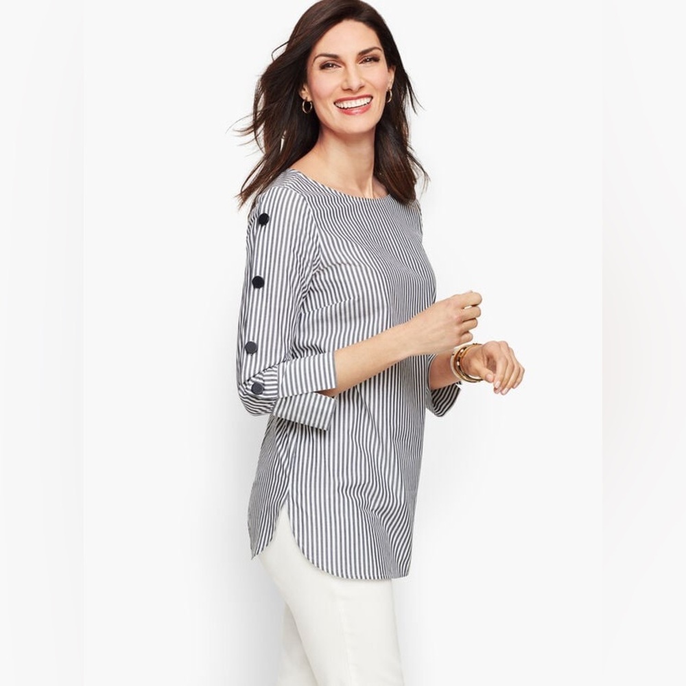 Talbots Classic Striped Button-Sleeve Top